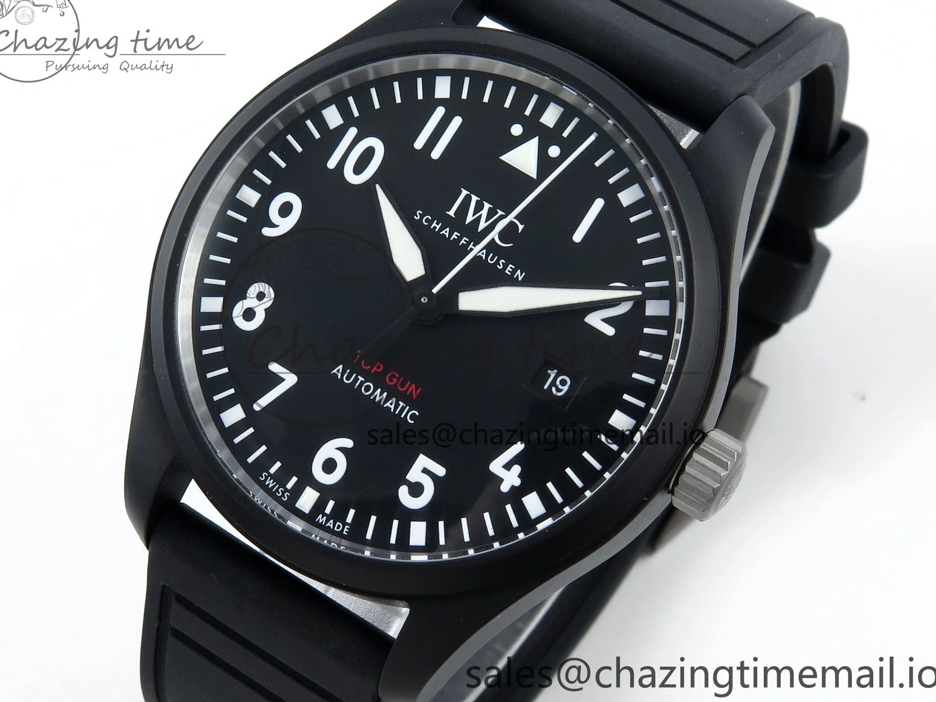 MIROTIME 0219 Pilot Top Gun IW326901 M+F 1:1 Best Edition Black Dial on Black Rubber Strap A SportInspired 6999